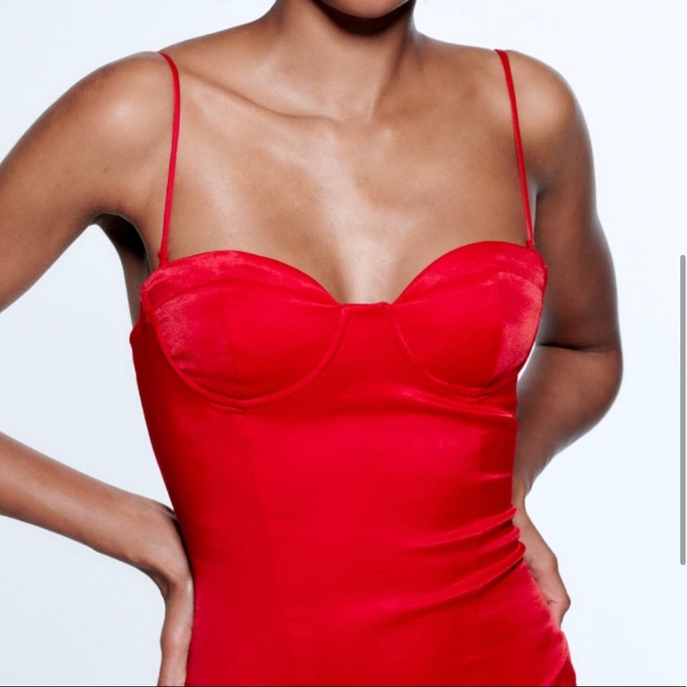 Zara Red Satin Bustier Bodysuit